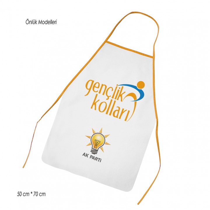 AK Parti Gençlik Kolları Logolu Beyaz Nonwoven Mutfak Önlüğü Turuncu Biyeli